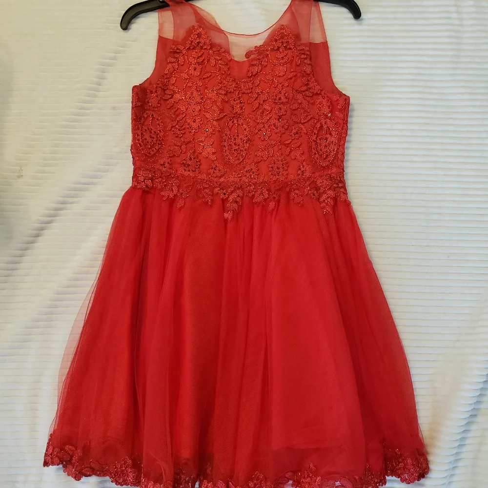 Blush By Us Angels Elegant Red Lace Kids Dress Size 14